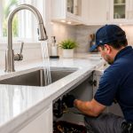 Professional plumber installing a kitchen faucet and sink in Tampa Bay Florida