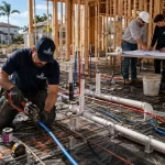 New construction plumbing contractors in Tampa Bay installing underground plumbing